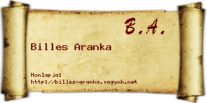 Billes Aranka névjegykártya